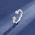 Anillo abierto de plata de ley S925 con diseño de cuerda trenzada y dos circonitas - Abierto Ajustable / Plateado