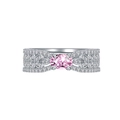 Anillo de plata de ley S925 con gema rosa ovalada y delicados motivos de hojas - US 6 / Rosa