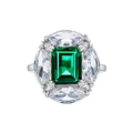 Ring met groene smaragd geslepen edelsteen en witte marquise accenten in zilverkleur - US 6 / Smaragd