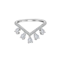 Elegante anello a V in argento 925 con diamanti a goccia e frange a corona - US 6 / Argento