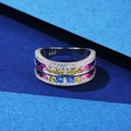S925 sterling silver ring with multi-color square gemstones in a double row setting - US 7 / Silver