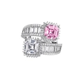 Offener Ring aus 925er Sterlingsilber mit rosa und weißem Schmuckstein im Asscher-Schliff - US 6 / Rosa Strass (KR-0656)