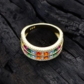 Elegant S925 sterling silver gold ring with colorful gemstones and micro pave settings - US 7 / Gold