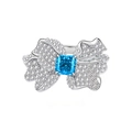 925 silver butterfly ring with square sky blue center stone and sparkling side pavé - US 7 / Light Sea Blue