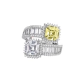 Toi et Moi ring with Asscher cut yellow and white gemstones on a 925 silver band - Yellow Rhinestone (KR-0656)