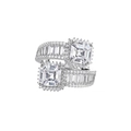 Silver S925 ring featuring two Asscher cut stones with pave setting on white background - White Rhinestone (KR-0656)