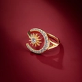 Anillo minimalista de plata 925 dorada con estrella, luna y circonitas brillantes - US 6 / Dorado