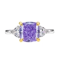 Elegant 925 silver ring with square purple ice flower cut stone and pear side accents - Purple Rhinestones