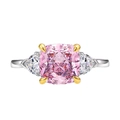 Ring aus 925er Silber mit rosa Kissen-Schliff-Stein und birnenförmigen Akzenten - US 6 / Rosa Strass