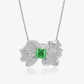 Collar de plata 925 con piedra preciosa verde cuadrada y pavé de diamantes - Plata 925 / Collar Verde Claro