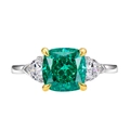 Three-stone silver ring with square green gemstone and side white stones - Green Zirconia