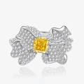 925 silver butterfly wing ring featuring a square yellow carbon diamond center stone - US 7 / Yellow