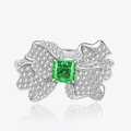 925 silver butterfly wing ring featuring square green gem and sparkling micro-pave stones - US 7 / Light Green