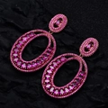 Luxurious S925 silver rose gold pink tourmaline oval dangle earrings for women - 925 Silver / Pink Tourmaline
