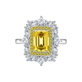 Lujoso anillo de plata de ley 925 con diamante amarillo de talla esmeralda - US 6 / Amarillo Ganso