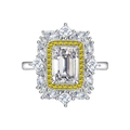 Lujoso anillo de plata de ley 925 con una piedra central amarilla de corte Asscher 6x8mm - US 6 / Circonita Blanca