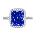 925 silver halo ring with radiant cut deep blue gemstone and micro-paved diamonds - US 7 / Dark Blue