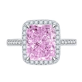 Pink ice flower cut 10x12 gem ring with halo diamond setting in 925 silver finish - US 7 / Light Pink