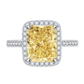 925 silver halo ring featuring a yellow radiant cut 7ct stone with side diamond accents - US 7 / Yellow