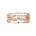 Anello multistrato incrociato in argento S925 placcato oro rosa 18k con pavé di zirconi - US 6 / Oro rosa