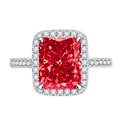 Luxurious 925 silver ring featuring a radiant cut red gemstone with pave-set accents - Red