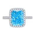 Rectangle cut blue gemstone ring with micro-paved diamonds in 925 silver finish - Light Blue
