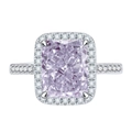 13ct ice-cut lavender sapphire ring with halo and 925 silver band in a macro view - Pale Purple