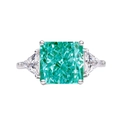 Anello in argento 925 con pietra quadrata ciano 10x10mm e pietre laterali - US 8 / Verde Paraiba 15#