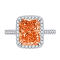 7ct Morganite Orange High Carbon Diamond 925 Silver Ring with Radiant Cut and Halo - Orange