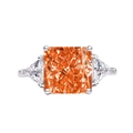 Anello in argento S925 con grande gemma arancione rettangolare e pietre laterali - US 8 / Rosa Loto 17#
