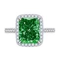 Radiant cut 13ct emerald gemstone ring with halo diamond setting in 925 silver - Emerald Green