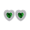 Pendientes de plata de ley S925 con forma de corazón esmeralda y cerco de circonitas - Plata 925 / Estilo Corazón Gema Verde
