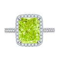 Radiant cut 7ct morganite orange ring in 925 sterling silver with halo diamonds - Yellow Green