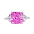 Three-stone ring with 10x10mm pink radiant cut stone and clear triangular side gems - Pink 2#