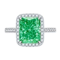 13 Carat emerald cut green gemstone ring with halo diamonds in 925 silver finish - Green
