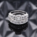 Luxury S925 sterling silver stacked ring set with micro-paved radiant diamonds - US 6 / Silver Ring Set