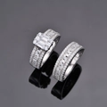 Funkelndes Silberring-Set für Damen mit rechteckigen Zirkonia-Steinen im modernen Design - US 7 / Silber-Ring-Set