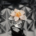 Anillo de flor en plata S925 tricolor con pétalos de oro rosa y circonitas pavé - US 6 / Plateado