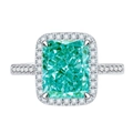 Radiant cut seafoam green gemstone ring in 925 sterling silver with halo diamonds - Lake Green