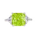 925 silver ring with 10x10mm square yellow-green gemstone and triangle side stones - Apple Green 12#