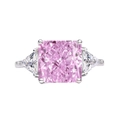 925 silver radiant cut pink carbon diamond ring with triangle white side stones - Light Pink 3#
