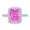 Luxurious radiant cut pink gemstone ring with halo diamonds on S925 silver band - US 6 / Color 2