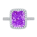 Radiant cut 13ct purple gemstone ring with diamond halo in 925 silver finish - US 6 / Color 4