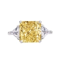 925 silver radiant cut yellow sapphire ring with triangular side diamonds for women - Yellow Diamond 6#