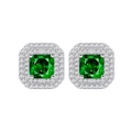 Classic square S925 silver stud earrings with emerald green stone and pavé diamond halo - 925 Silver / Artificial Emerald (Green Diamond)