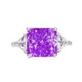 Radiant 925 silver ring featuring a large rectangular purple gemstone with side accents - Rose Red 4#