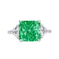 Classic S925 silver ring with 10mm square green ice cut carbon diamond and side stones - Tsavorite Green 10#
