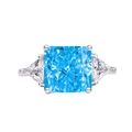 925 silver ring with 10x10mm radiant cut blue sapphire and side accent stones - Light Ocean Blue 18#