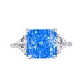 Classic silver ring with 10x10mm blue radiant cut sapphire and side triangle stones - Aquamarine 23#