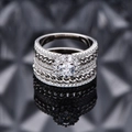 Ensemble de bagues en argent S925 avec motif chaîne et grappe de diamants en flocon de neige - US 6 / Argenté